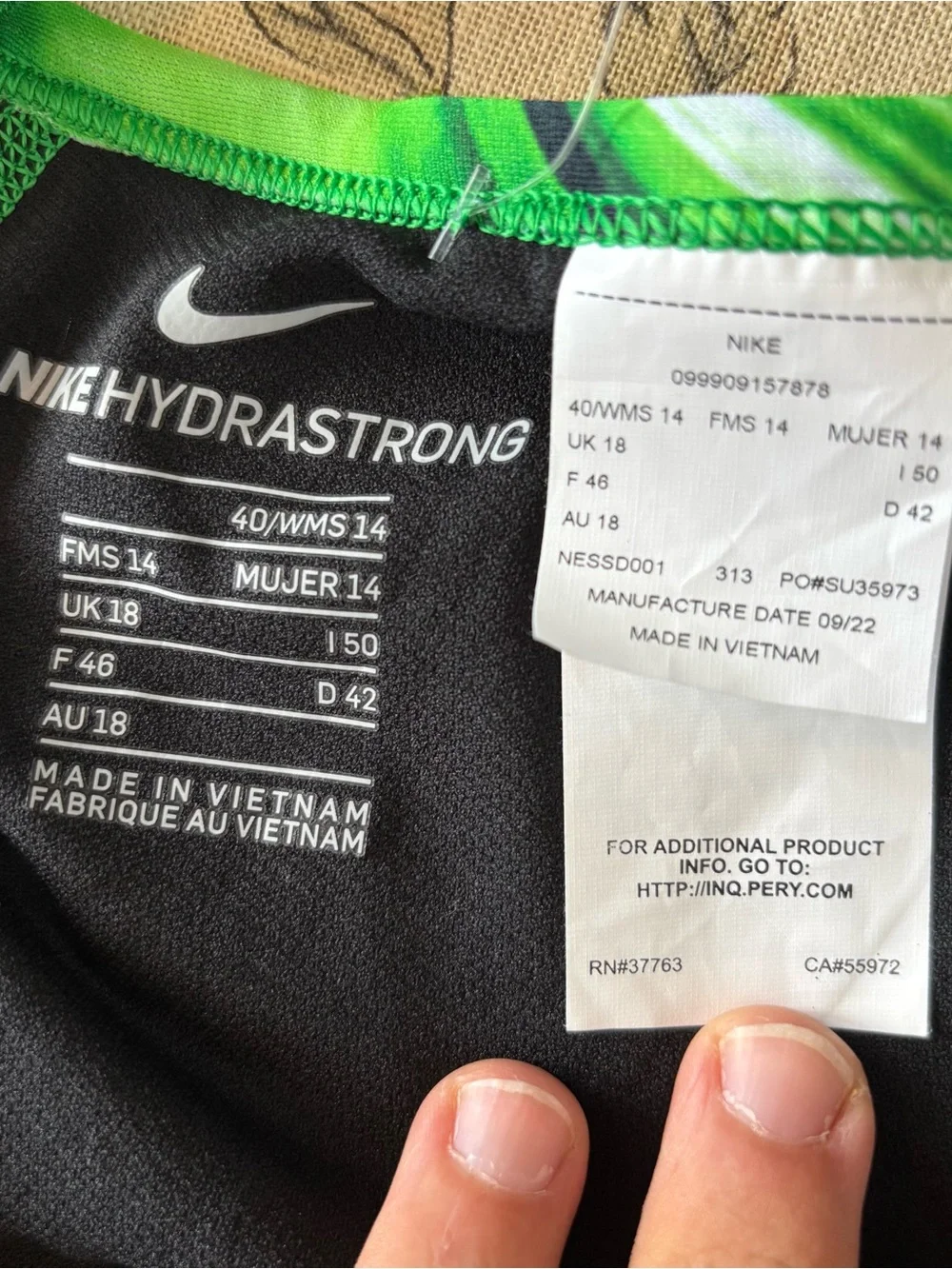 Nike Swim Green and Black Hydrastrong Swimwear One Piece Swimsuit abstract